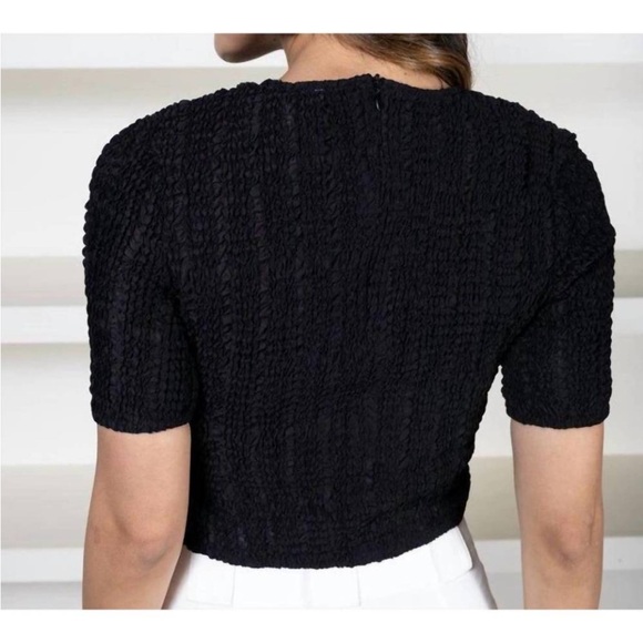 CIEBON bianca pucker effect short sleeve top in black stretchy smocked blouse m - Picture 8 of 8